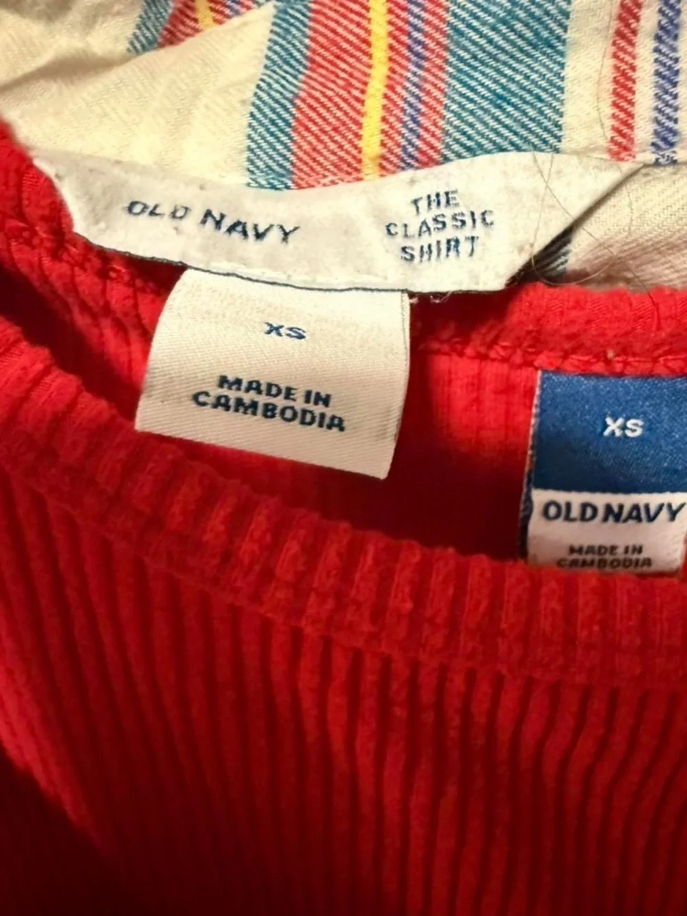 VTG Style Old Navy Plaid Flannel & Red Ribbed Top Set size XS